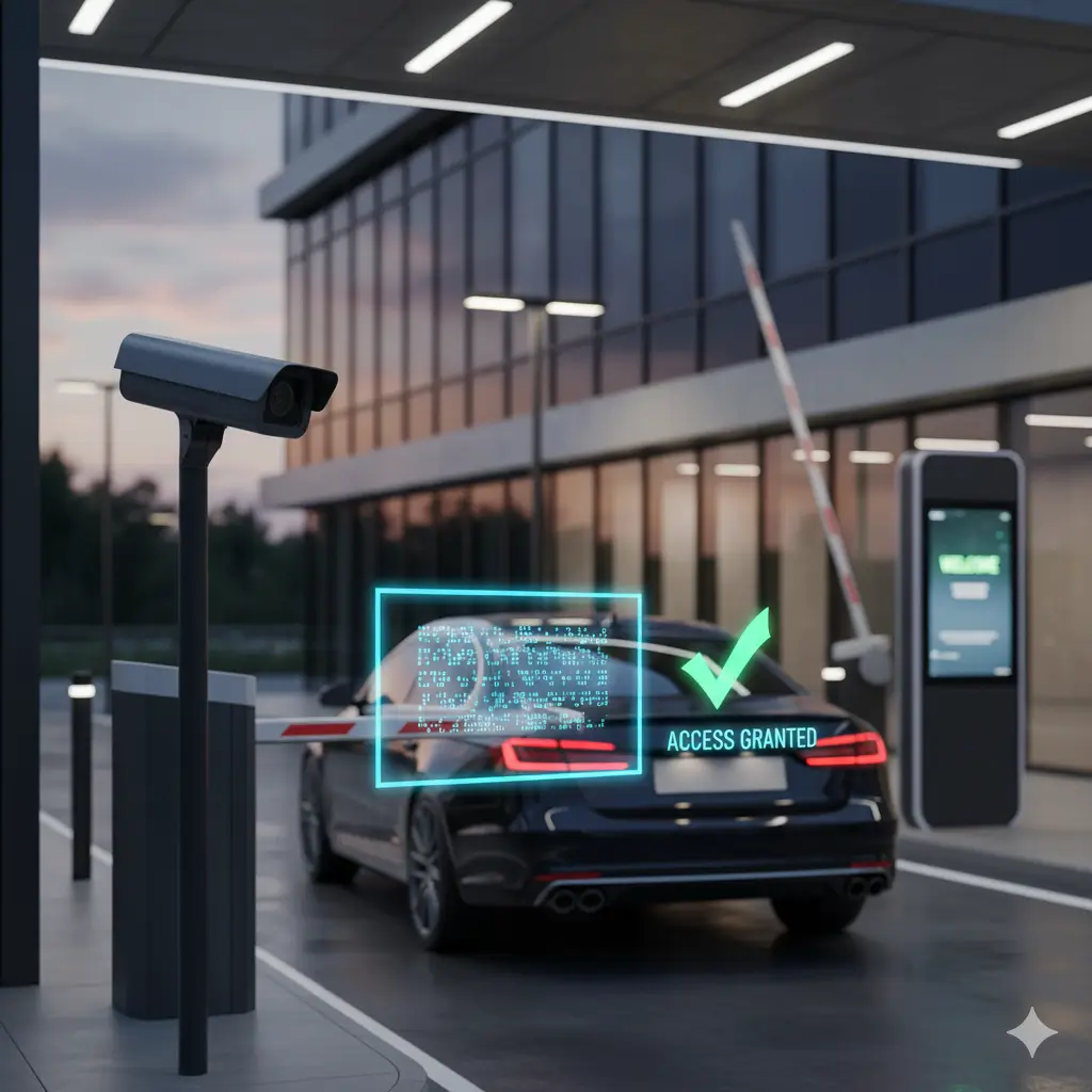 An automatic license plate recognition system scanning passing traffic