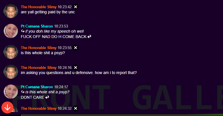Screenshot: the warrior asks the BounxUp network if they are paid by the UNC and whether it is a psyop; the reply is abuse, not a denial
