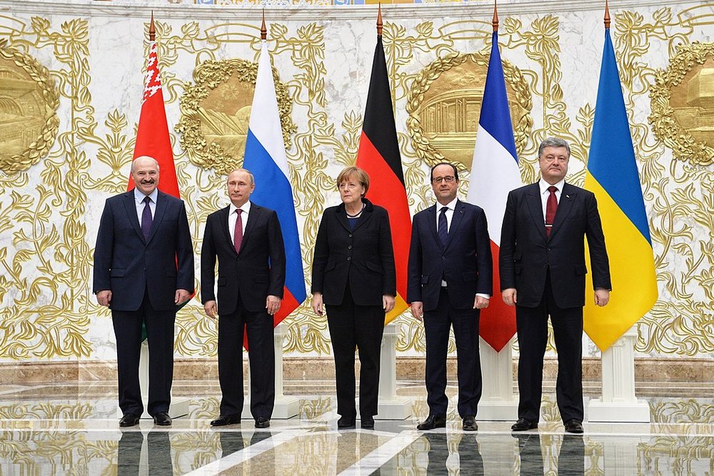 The leaders of Belarus, Russia, Germany, France, and Ukraine at the 11–12 February 2015 summit in Minsk, Belarus (Kremlin.ru)