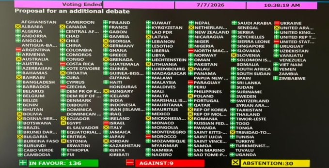 un vote 2026 — Trinidad and Tobago abstains from voting against the US blockade of Cuba
